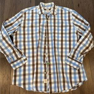 Peter Millar Weekender Wash Shirt Mens XL Gingham Brown Blue Plaid
